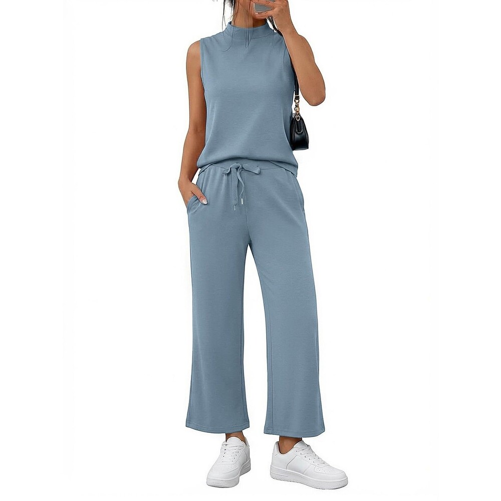 Casly Lamiit Women's 2 Piece Set L Sleeveless Top Wide Leg Pants Outfit Blue